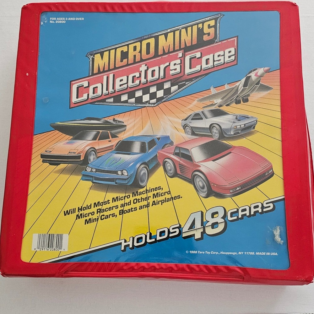 Vintage 1988 Micro Mini's Collectors Case Red Vinyl Holds 48 Cars Tara Toy 20800